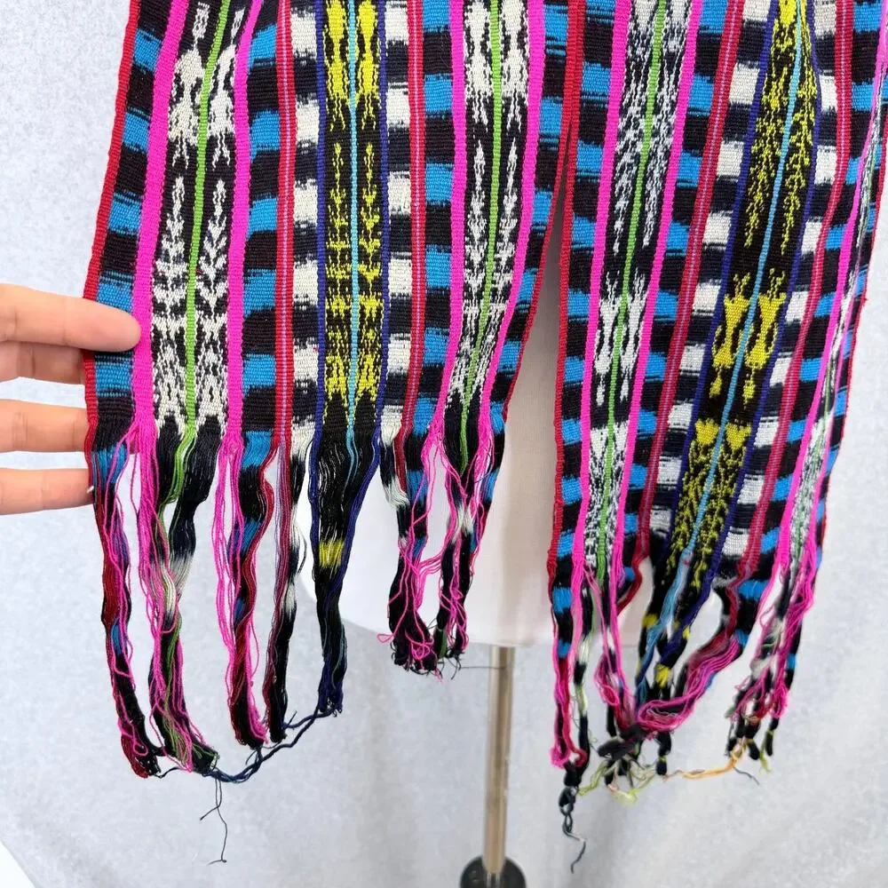Womens Multicolor Woven Geometric Stripe Scarf Long Fringe Boho Festival Pink